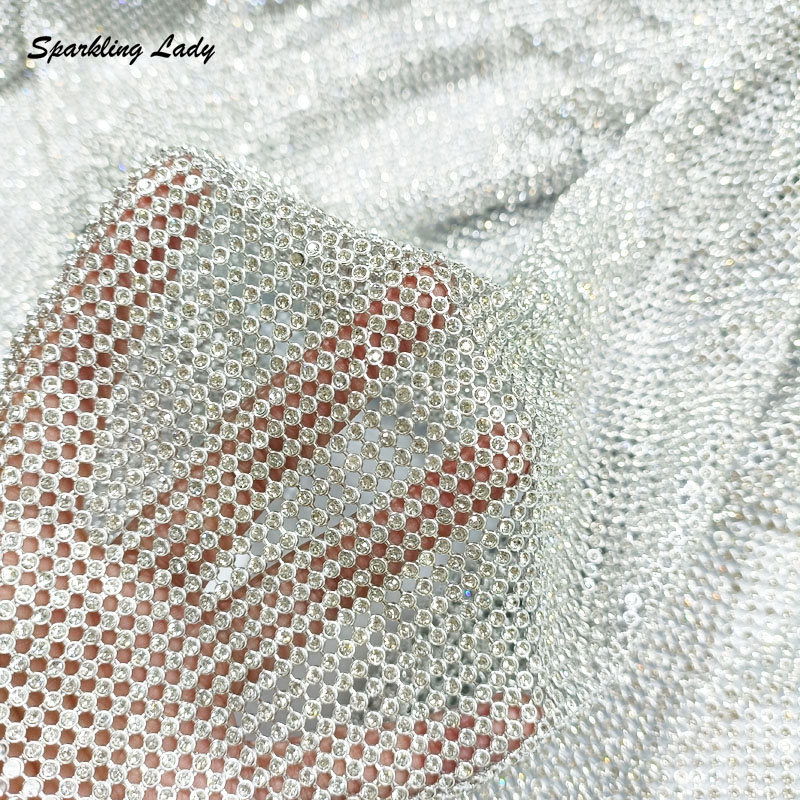 Crystal Mesh Fabric - 3MM Fashion Metal Rhinestone Fabrics Bling