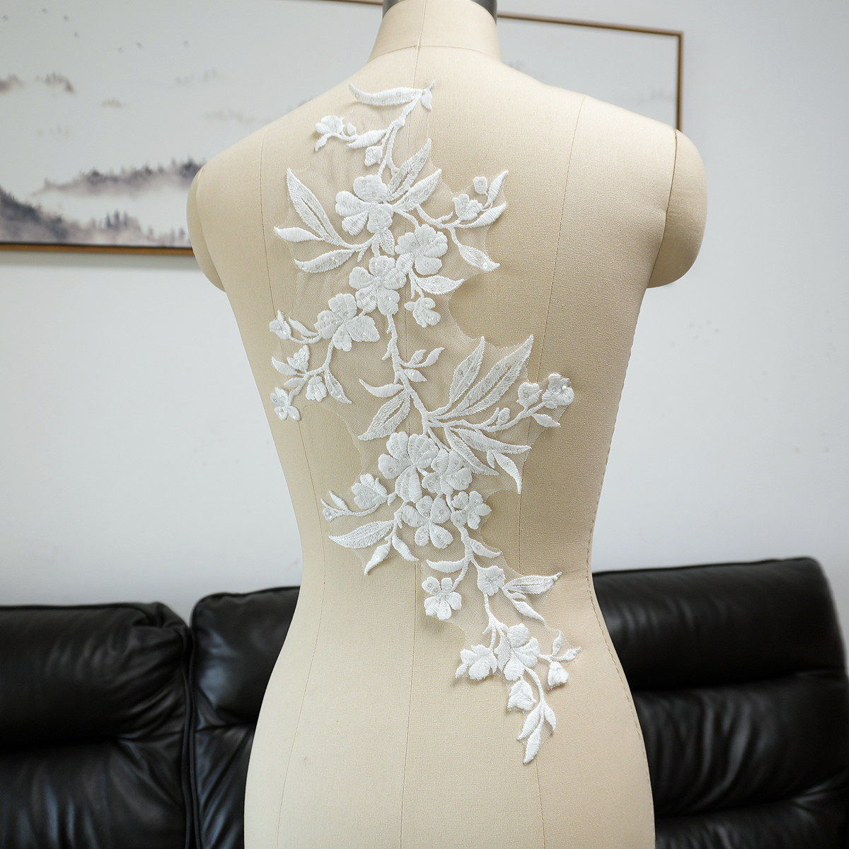 Craft Embellishment - White Floral Leaf Sequins Appliqued Patches