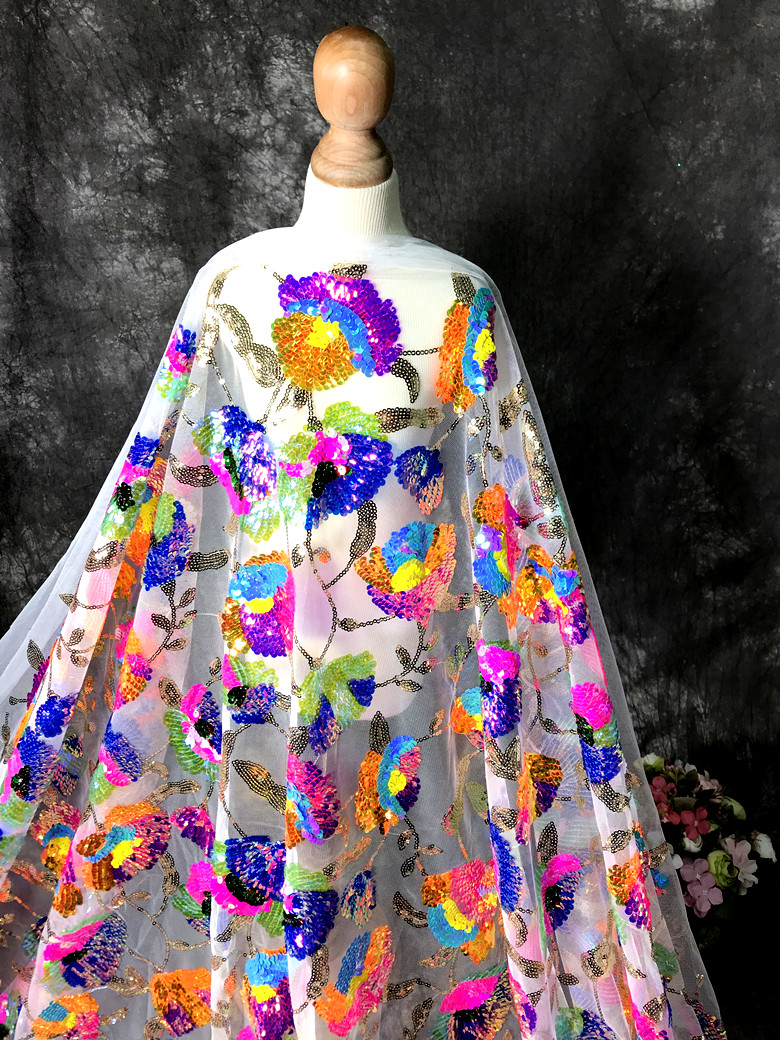 Colorful Crystal Sequins Flowe - Crystal Mesh Fabric ulasan dan harga