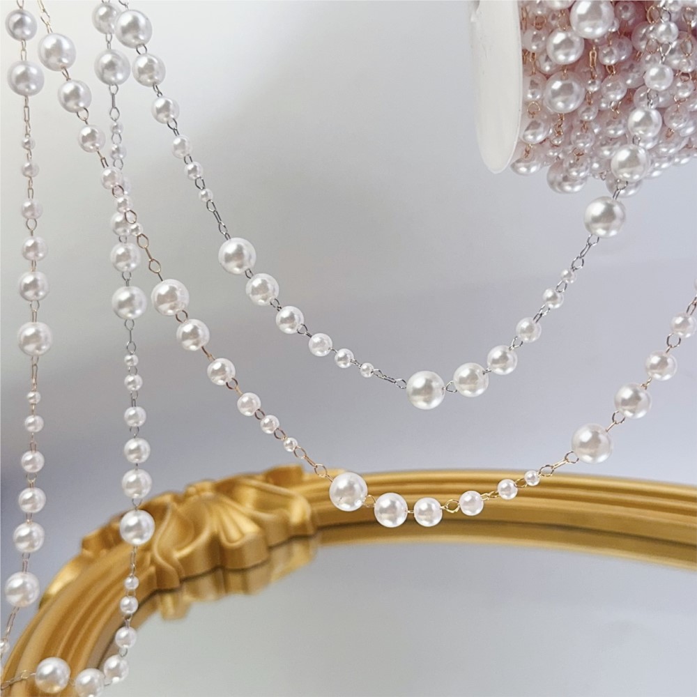 1meter 3-8mm Faux Pearl Beadin - Pearl Trim Chain ulasan dan harga