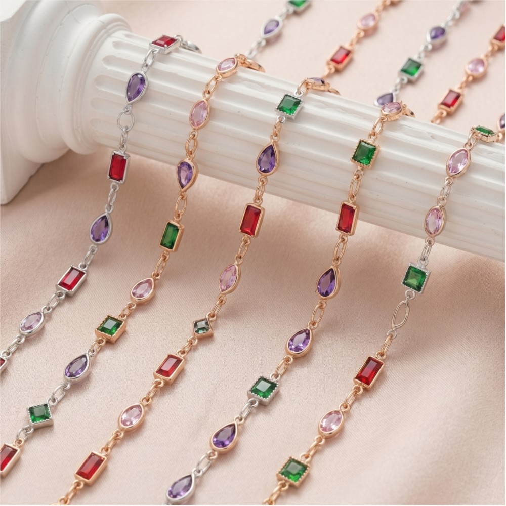 1meter Mix Colored Rectangular - Pearl Trim Chain ulasan dan harga
