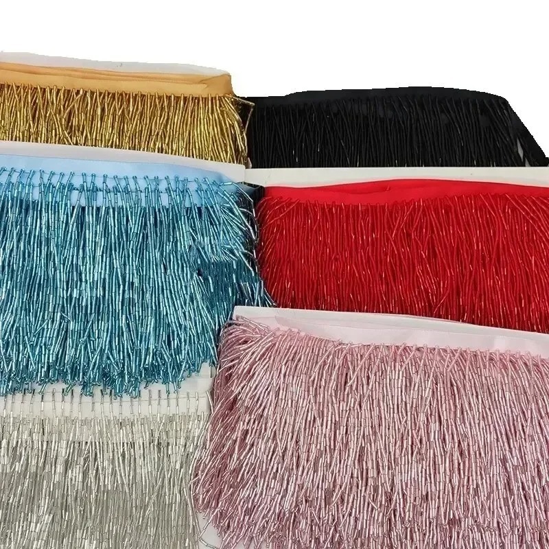 10CM Silver Red Bead Tube Tass - Tassel Fringe Trim ulasan dan harga